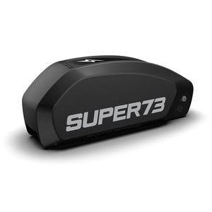 Side view of a Super73 S2 R Series eBike battery, 48V 20Ah, showing the battery casing and connector ports.
