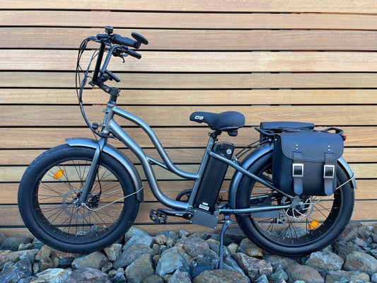 eBike Black Leather Double Buckle Saddle Bags for ebike