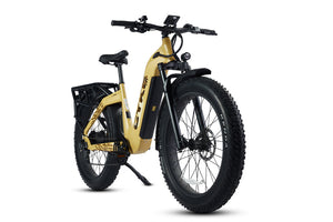 Yellow eBike Cyke Lynx bicycle with black accents, side view, against a white background