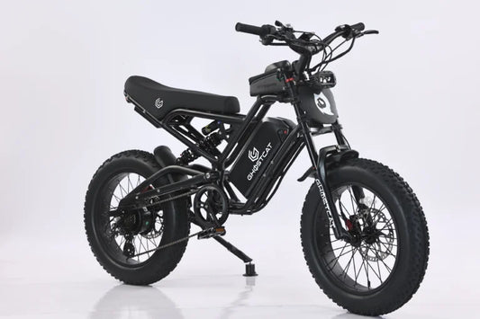 Black eBike Ghostcat F3 Class 2 electric bicycle, side view, against a dark background