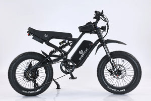 Black eBike Ghostcat F3X Class 2, side view, against a dark background