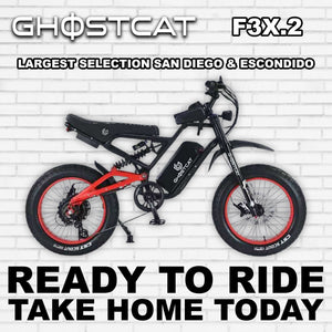 Red eBike Ghostcat F3X.2, side view, showcasing frame design and components