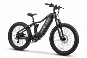 Blackout view of the Ghostcat Saber S1 eBike, highlighting its sleek frame and modern design features.