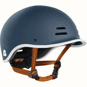 Matte navy Retrospec Remi eBike helmet, side view, with adjustable straps and ventilation holes