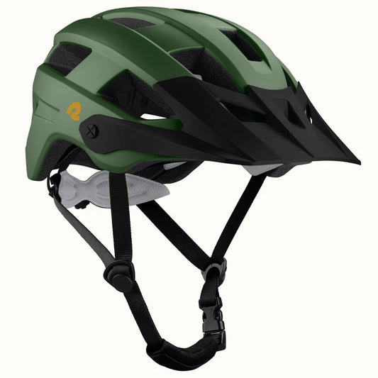 Matte forest green Retrospec Rowan mountain bike helmet for eBikes, side view, with adjustable straps and ventilation holes