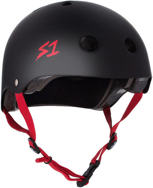 Black S1 Lifer eBike helmet in medium size with red straps, product image.