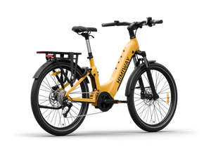 Himiway A7 Pro eBike in dark orange, side view, showcasing frame, wheels, and battery