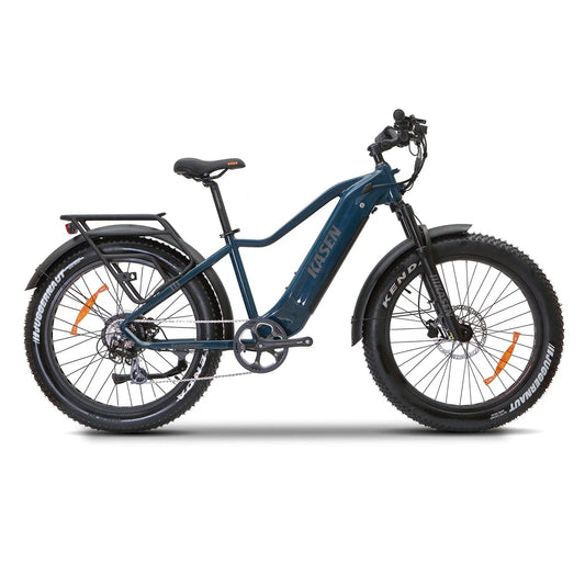 Blue Kasen Ranger ST 2.0 Step Thru eBike side view against a white background