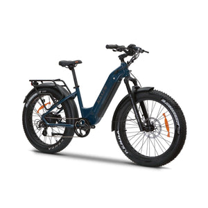 Blue Kasen Ranger ST Step-Thru eBike, side view, against a white background