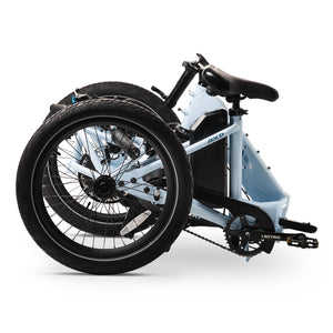 Lectric XP Trike2 electric tricycle in Glacier Blue, folded
