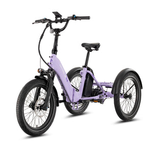 Lectric XP Trike2 electric tricycle in Lavender Haze, front three-quarter view from the left