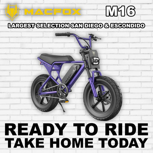 Macfox M16 eBike in Nebula Purple, side view, displayed against a white background