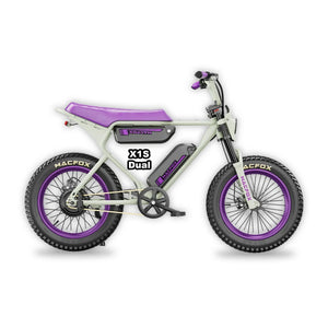 Macfox X1S eBike in box with dual battery, product image featuring collaboration with Bs.zay