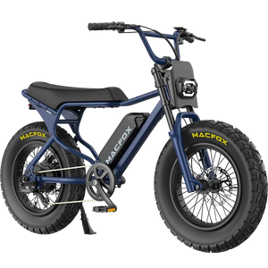 Navy blue Macfox X7 eBike with single battery, side view, product image