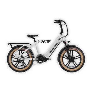 White Mokwheel Scoria eBike, side view, displayed against a plain background.