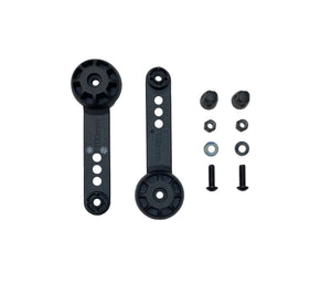 Close-up view of the Destination E Ratchet Strap Extension Kit for eBike racks, showing the black ratchet strap and metal hook components on a white background.
