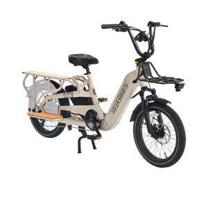 Cream-colored eBike Revi Flux electric bicycle, side view, against a plain background