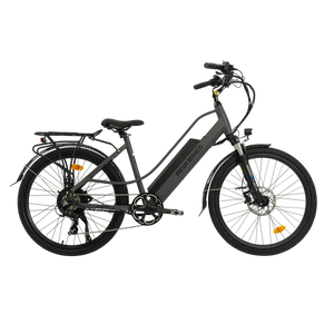 eBike Revi Oasis.2 ST electric bicycle in anthracite color, side view, against a plain background
