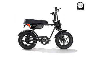 Black eBike Rictor Flexx electric bicycle, side view, showcasing sleek frame and modern design