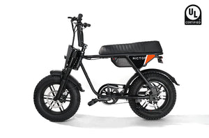Black eBike Rictor Flexx electric bicycle, side view, showcasing sleek frame and modern design