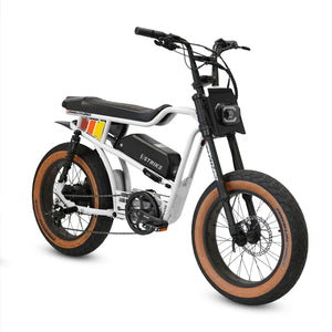 White eBike Strike Panthro electric bicycle, side view, on a plain background