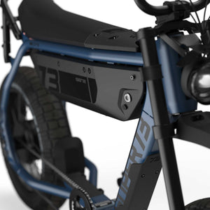 Side view of the Super73 B1G electric bike in matte black, showcasing its thick tires, minimalist frame, and battery mounted below the seat.