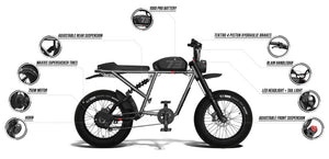 Super73 R Brooklyn SE electric bike in metallic aluminum finish, side view, isolated on white background
