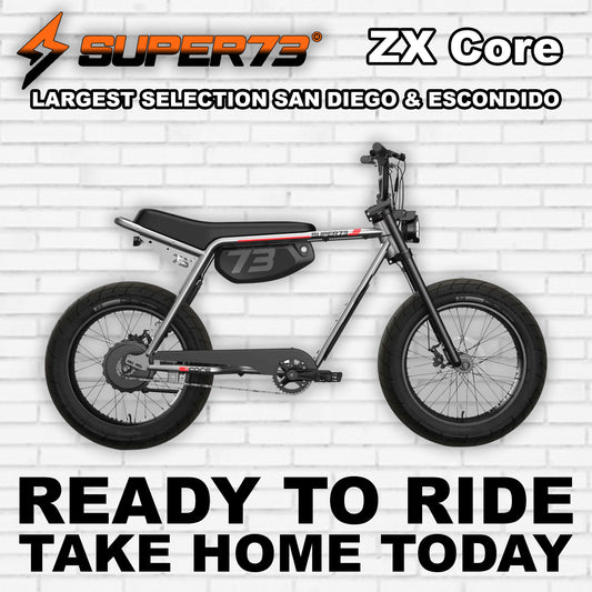Super73 ZX Core electric bike in R2R Metallic Aluminum color, side view, on white background