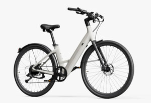 Side view of the Urtopia Carbon Classic Step Thru eBike in black, showcasing its lightweight carbon frame, step-through design, and integrated display on the handlebars.