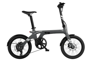 Urtopia Carbon Fold 1 eBike in charcoal gray, side view, folded position, against a plain background