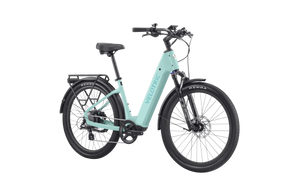 Velotric Discover 2 electric bike in mint green color, side view, displayed on a white background.
