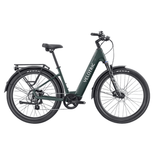 Velotric Discover 2 electric bike in Pine Green, side view, against a white background