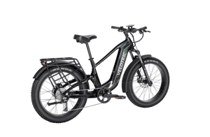 Obsidian black Velotric Nomad 2X High Step eBike, side view, showcasing sturdy frame, thick tires, and integrated battery.