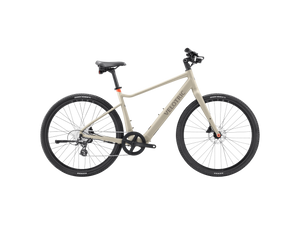 Velotric T1 ST Plus electric bike in sand color, side view, isolated on white background