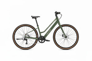 Velotric Tempo eBike in Forest Evergreen color, mid-step frame, side view on a white background