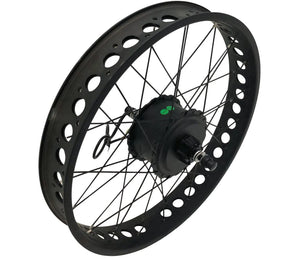 Alt text: Coastal Cruiser 26x4 rear eBike wheel assembly with 52v 750w motor, product image 1
