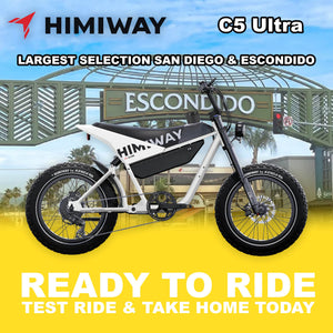 Himiway C5 Ultra eMOTO eBike in white, ready to ride, product image, model R2R, barcode 810206241851