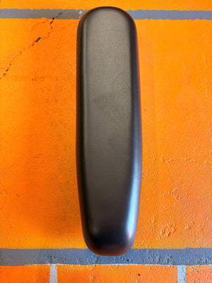 Black eMOTO eBike seat in MOTO style, Ripper/Kabbit model, product image showing side and top view