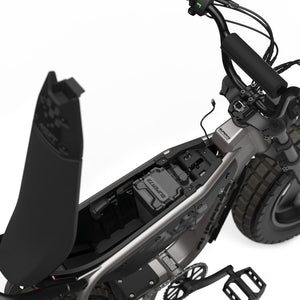 Super73 MZFT eMOTO eBike in Titanium Ore color, shown inside its original packaging box