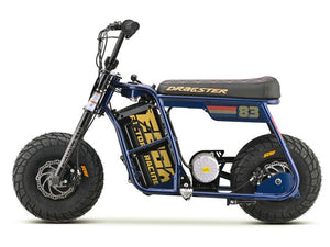 Navy blue eMOTO EBOX Dragster electric bike, side view, showcasing sleek frame and modern design