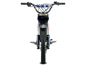 eMOTO Stomp Ebox V3 72 RS electric bike in Oneway Blue, shown in its box with product packaging
