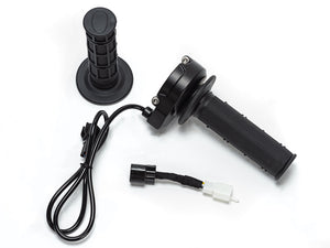 Close-up of the eMOTO Throttle EBOX and Dragster Throttle Kit V2, showing the standard throttle and grip replacement components on a white background.