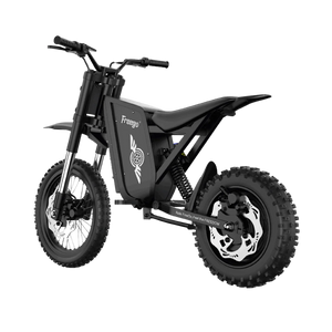 Side view of the eMOTO Freego X0 Electric Mini scooter in black, showing its compact frame, wide footboard, and thick tires against a plain background.