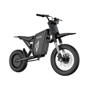 Side view of the eMOTO Freego X0 Electric Mini scooter in black, showing its compact frame, wide tires, and minimalist design against a plain background.