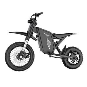 Side view of the eMOTO Freego X0 Electric Mini scooter in black, showing its compact frame, wide tires, and minimalist design against a plain background.