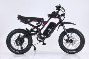 Dark purple eMOTO GHOSTCAT F3x.2 1500W Pro electric bike, side view, product image