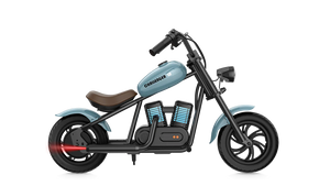 Blue eMOTO Hyper Gogo Challenger 12 Plus electric bike without training wheels, side view