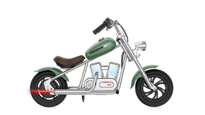 Hyper Gogo Challenger 12 Plus kids electric motorbike in Green, without training wheels