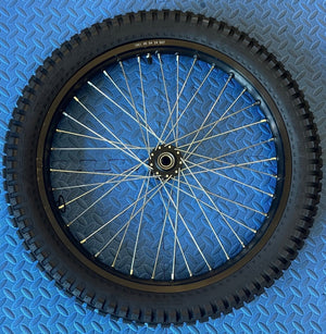 eMOTO Throne eMoto 19-inch front wheel and Shinko 241 dual sport tire set for e-moto bikes, shown without rotor or sprocket, product image 855457