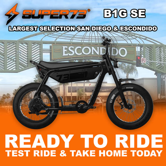 Super73 B1G SE electric bike in Blackout color, side view, photographed at R2R Escondido showroom